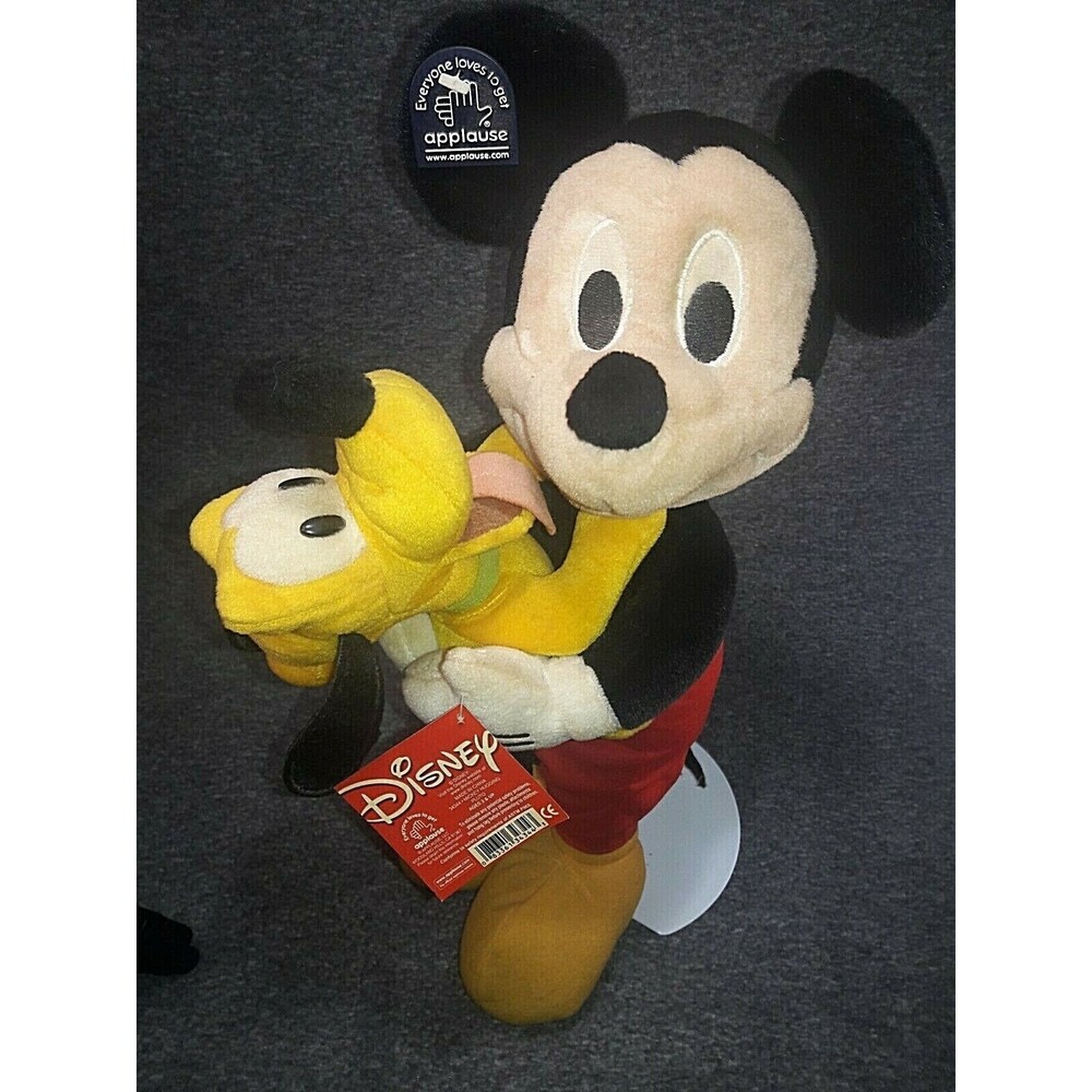 Vintage Mickey Mouse Hugging Pluto Plush With Tags 16" Long 11" Sitting Applause